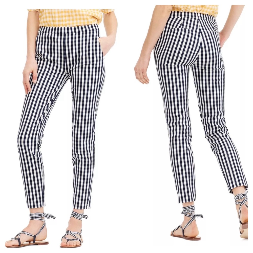 J.Crew Martie Pant 2P Petite Navy Gingham Check Summer 2018 Cropped Stretch